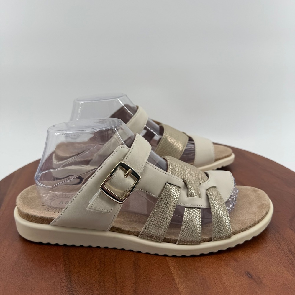 Brioso Haddon Sandals Womens Cream Gold Leather Metallic Buckle 9.5M
